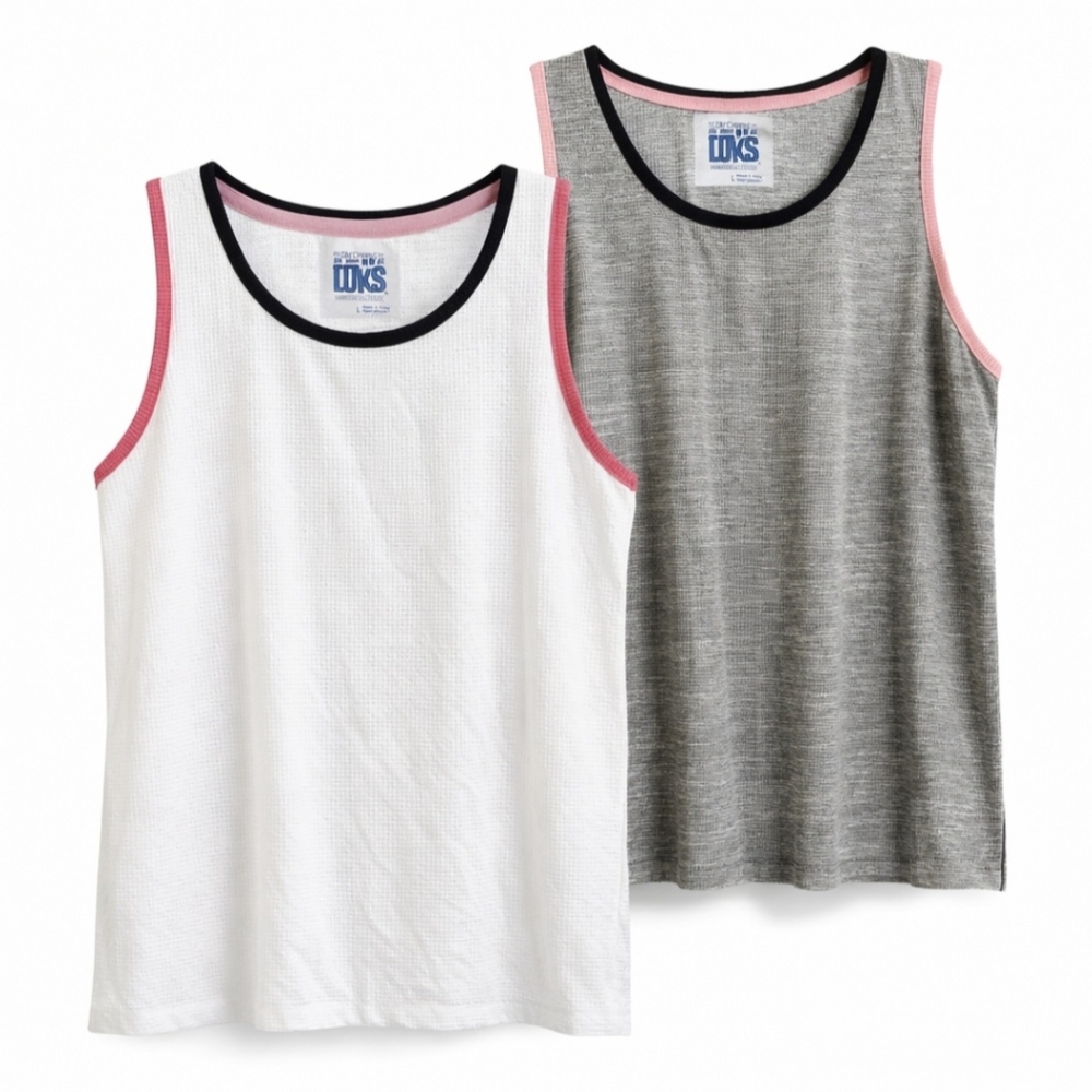 2 Muk Luks Waffle Knit Lounge Tank Tops Women's Large Pajama Sleepwear Set